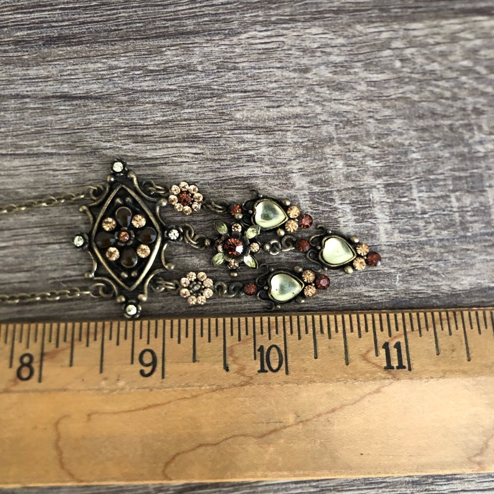 Vtg 90s Drop Necklace with Flower Design - Picture 5 of 8